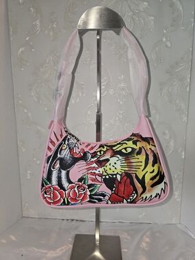 ED HARDY Pink Tiger & Panther Graphic Shoulder Bag